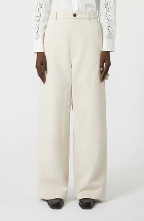 Max Mara Caronte Wide Leg Cotton Twill Carpenter Pants in Ivory at Nordstrom, Size 2