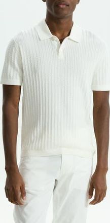 Theory Cable Short Sleeve Cotton Blend Polo Sweater in Ivory at Nordstrom Rack, Size X-Large