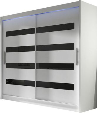 Mirjan24 Mobilier1 - Armario Closico 156, Blanco + Negro Brillante, 215x180x58cm, Puertas De Armario: Correderas, N&uacute;mero De Estantes: 0, Led