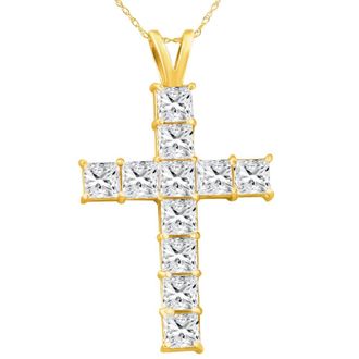 Pompeii3 5.80Ct Princess Cut Diamond Cross Pendant 14k Gold Necklace Lab Grown 1 1/2
