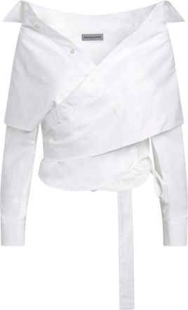 Balenciaga Overhemden, Dames, Wit, XS, Katoen, Off-shoulder Blouse