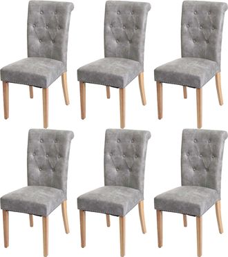 Hhg Hhg - Lote De 6 Sillas De Comedor Chesterfield Ii, Silla Silla De Cocina, Remaches, Tela/textil Gris Claro, Patas Claras