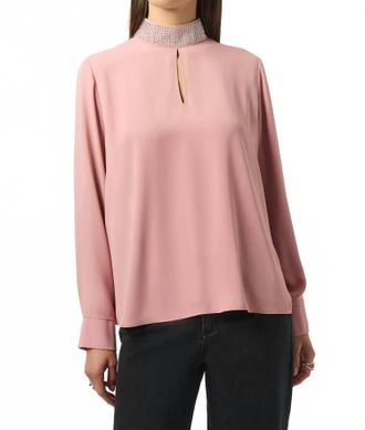 Joseph Ribkoff Embellished Mock Collar Long Sleeve Top In Antique Rose