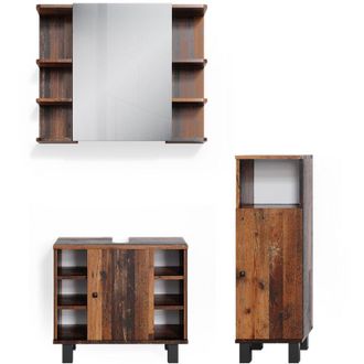 Vicco Set mobili bagno Fynn, Rovere rustico, 3 parti, con mobile midi, Vicco