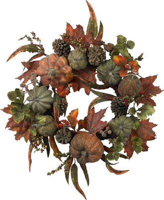 Nearly Natural 24-in Pumpkin & Gourd Wreath in Green/orange at Nordstrom