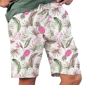 Generic Mens Swim Trunks Summer Beach Linen Shorts Ralaxed Fit Wide Leg Shorts with Pockets Casual Lightweight Drawstring Bathing Suits Hot Pink