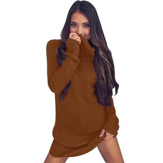 Generic Your Orders Lightning Deals Cheap Items Winter Jumpers for Women UK Womens Autumn And Winter New Season Sexy High Neck Long Sleeve Woolen Dress Christ