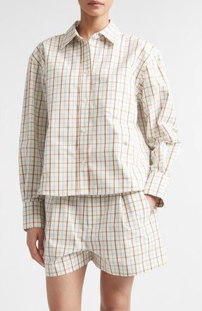 Victoria Beckham Ellys Check Cotton Poplin Button-Up Shirt in Multi /White Check at Nordstrom, Size 4 Us