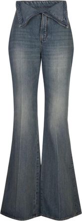 Alexander McQueen Blauwe Stone Washed Jeans met Omgeslagen Tailleband - Dames - Flared Jeans - Blauw - W26 - Jeans