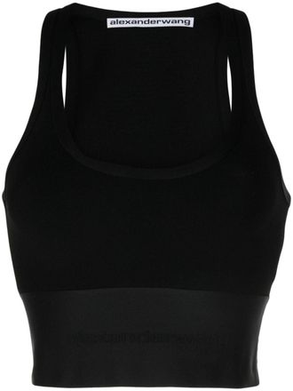 Alexander Wang logo-waistband cropped tank top - Black