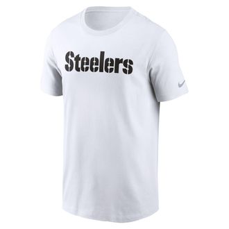 Nike Pittsburgh Steelers Primetime Wordmark Essential Nike Mens NFL T-Shirt in White | N19910A7L-NNM