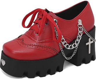 Generic Womens Platform Oxford Shoes Chunky Block Heel Color Block Design Lace-Up Closure Thick Lug Sole Gothic Punk Style Ankle Boots High Heel Dress Shoes f