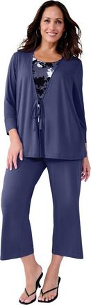 Jessica London Everyday Stretch Knit Wide Leg Crop Pant in Deep Dusk at Nordstrom, Size 12