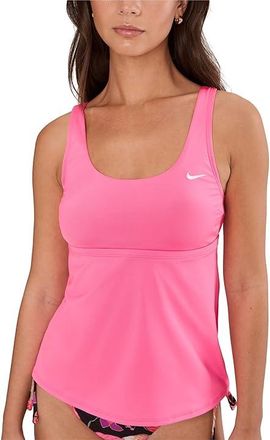 Nike Effortless Essential Scoop Neck Tankini Womens Swimsuits One Piece Pink Glow : LG, Polyester/Spandex