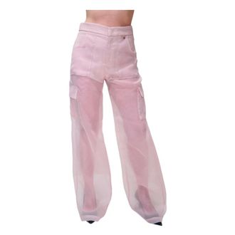 Ga&euml;lle Paris Wide Trousers, female, Pink, Size: S Pantalone Cargo in Organza