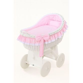 OEM Mois&eacute;s De Mimbre Carina Con Cobertizo De Mimbre, Ropa De Cama Blanca Y Rosa