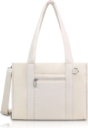 Generic Tote Bag for Women, Puffy Tote Bag with Zipper, Large Quilted Shoulder Handbag for Travel, Work (White)