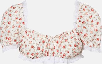Dolce & Gabbana Floral lace-trimmed cotton poplin crop top