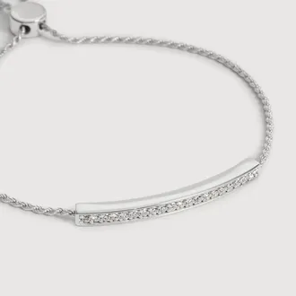Monica Vinader Sterling Silver MV Linear Pav&eacute; Diamond Friendship Bracelet Lab Grown Diamond