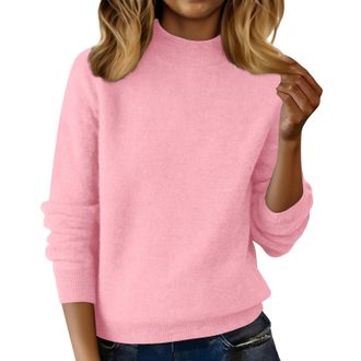 Generic Cashmere Jumpers Ladies Womens Semi Turtleneck Sweater Autumn and Winter Warm Loose Sweater Jumpers for Women UK Long Sleeve Solid Color Pullover with