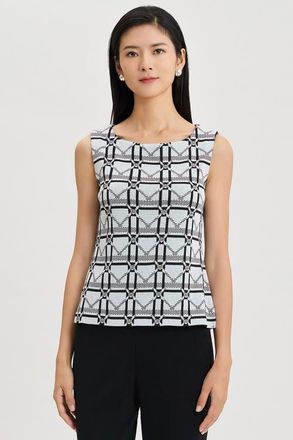 Ming Wang Monochrome Geometric Knit Tank in Ivory/black at Nordstrom, Size Xx-Small