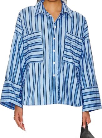 Faithfull The Brand Tasha Button Up Shirt In Akaia Stripe Blue