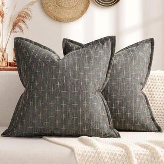 OEM Juego De Dos Fundas De Almohada De 66 X 66 Cm (26 X 26 Pulgadas), De Suave Tejido De Poli&eacute;ster Con Ribete, Estilo R&uacute;stico Acogedor, Ideal Para Sof&aacute;s, 