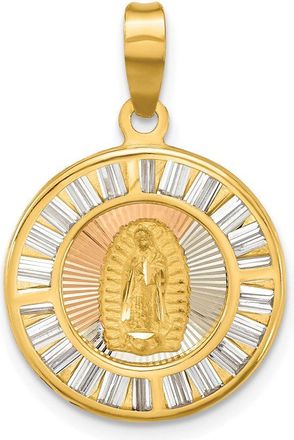 Diamond2Deal 14k Yellow Gold Rose and White-plated Polished Cubic Zirconia Baguettes Mary Round Pendant