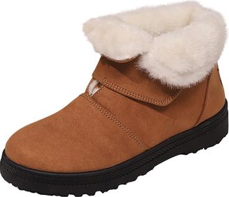 Generic Platform Winter Boots Women Snow Shoes Suede Warm Fur Lined Shoes Slip On Anti-Slip Winter Ankle Boots Comfortable Solid Color Round Toe Flat Mid-Calf