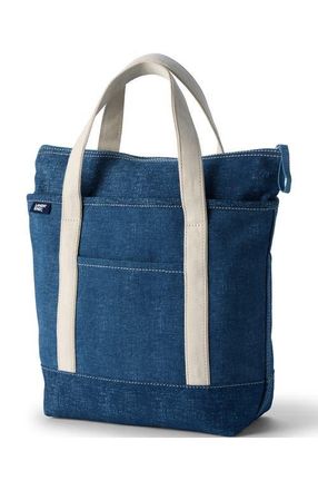 Lands End Zip Top Canvas Tote Bag in Denim Blue at Nordstrom, Size Medium