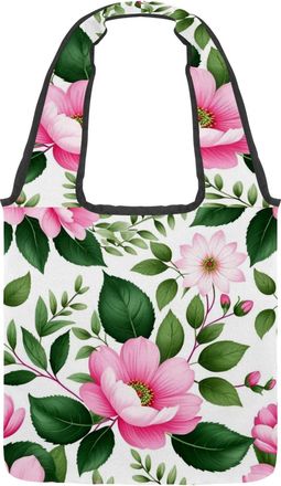 Generic Floral with Leaves Reversible Canvas Shoulder Tote - Double-Sided Print, 12oz Cotton, 27cm Drop, Fold-Flat Bag for Travel, Shopping, Street Outings