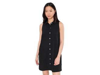 Lilla P Sleeveless Pleat Pocket Dress Womens Dress Black : SM, Cotton