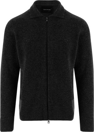 Tagliatore Black Double-Zipper Wool-Cotton Cardigan