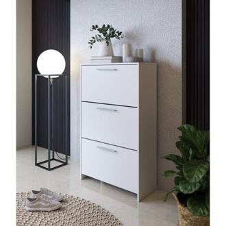 Dmora Mueble Zapatero Seggiano, 3 Estantes, 6 Compartimentos, 3 Puertas, 69x28x115h Cm Blanco