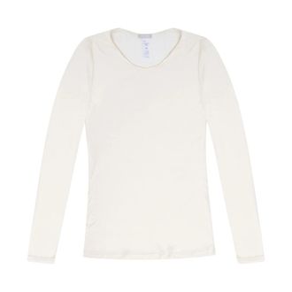 Hanro Zijden top met lange mouwen - Dames - Longsleeves - Beige - M - Satijn - Tops