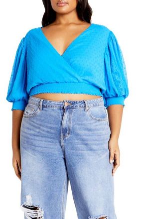 City Chic Dee Swiss Dot Tie Back Crop Top in Blue at Nordstrom, Size Xxl