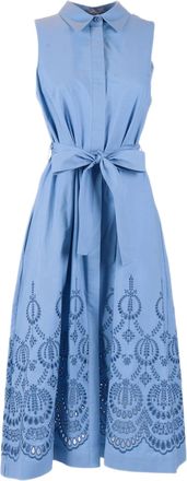 P.A.R.O.S.H. Sleeveless Light Blue Chemisier Dress With Intricate Embroidery