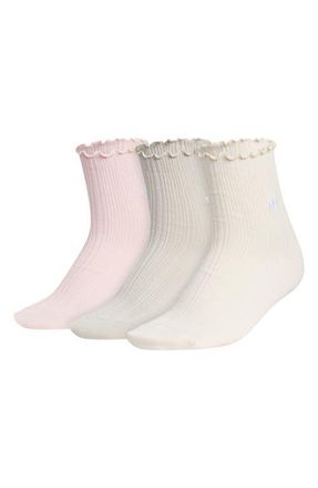 adidas Assorted 3-Pack Ruffle Rib Ankle Socks in Sandy Pink/grey/White at Nordstrom, Size Medium