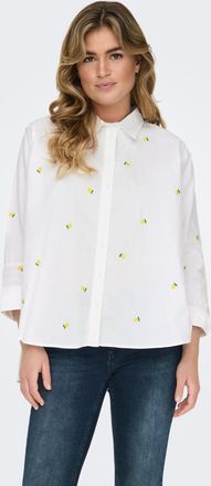 Only Hemdbluse ONLY ONLNEW LINA GRACE LS EMB SHIRT NOOS WVN, Damen, Gr. XL, hellwei&szlig; aop:lemon, Web, Obermaterial: 100% Baumwolle, bedruckt, Po-bedeckend, 