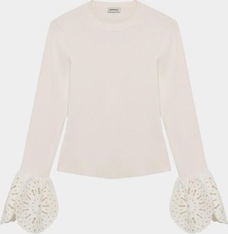SIMKHAI Elyse Long-Sleeve Embroidered Cuff Top