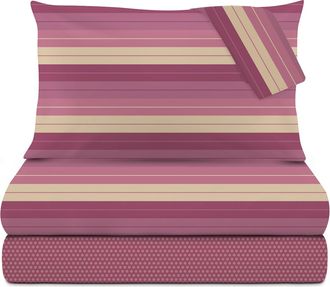 KASANOVA Completo letto matrimoniale vinaccia a righe in cotone