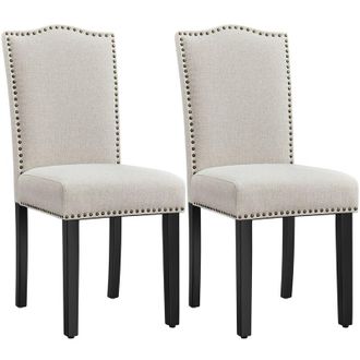 Yaheetech Yaheetech Set 2 Sedie da Pranzo Imbottite Tessuto Classiche Eleganti Gambe in Legno Massello per Cucina Soggiorno Portata 136 kg Grigio Scuro