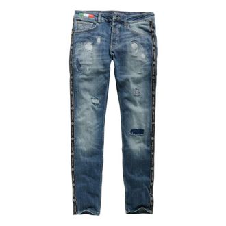 Carlo Colucci Destroyed Jeans with Side Piping - male - Carlo Colucci - Slim Fit Jeans - Blue - W31 - Jeans