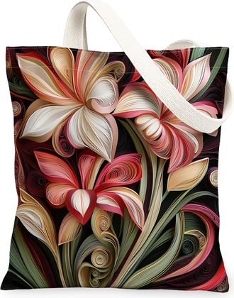 Generic Spring Quilting Paper Gladiolus Flower Canvas Tote Bag for Shopping 13x15, Floral Wildflower Reusable Grocery Print Bag for Women, Garden Beach Aesthe