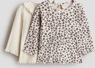 H&M 2-pack Cotton Tops in Light Beige/leopard Print at Nordstrom, Size 12M