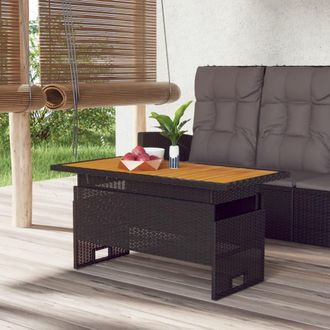 vidaXL Mesa Jard&iacute;n Negra 100x50x43/63 Cm Madera Maciza Acacia Y Rat&aacute;n Vidaxl
