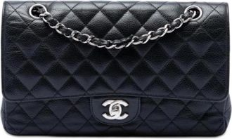 Chanel Pre-owned Double Flap Quilted Caviar Shoulder Bag - Dames - Vintage Handtas - Zwart - ONE Size - Leer - Vintage