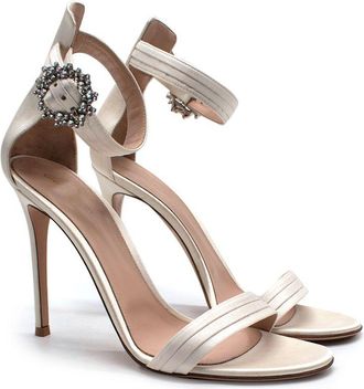 Gianvito Rossi Gianvitto Rossi Cream Portofino Crystal Embellished Satin Heels Size 40