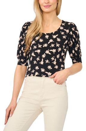 CeCe by Cynthia Steffe Floral Knit Top in Rich Black at Nordstrom, Size Xx-Small