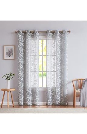 Dainty Home Set of 2 Embroidered Sheer Curtain Panels in Silver at Nordstrom Rack, Size 76X96